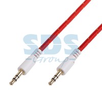 Аудио кабель AUX 3.5 мм в тканевой оплетке 1M красный Rexant 18-4076 фото