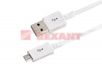 USB кабель microUSB длинный штекер 1М белый Rexant 18-4269 фото