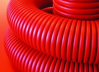 DKC Двустенная труба ПНД гибкая для кабельной канализации д.140мм с протяжкой, SN6, 540Н,  в бухте 50м, цвет красный 121914 фото