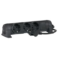 Legrand Комфорт Черный Удлинитель 3x2К+З с выкл., кабель 3м, фиксир. поворотный блок, возможно крепление к стене 694602 фото