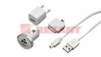 Комплект СЗУ, АЗУ, кабель miniUSB-USB, Переходник microUSB, 30 pin , белый Rexant 18-1197 фото
