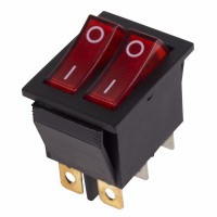 Выключатель клавишный 250V 15А (6с) ON-OFF красный с подсветкой ДВОЙНОЙ Rexant 36-2410 фото