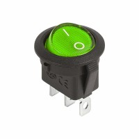 Выключатель клавишный круглый 12V 20А (3с) ON-OFF зеленый с подсветкой Rexant 36-2588 фото