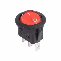 Выключатель клавишный круглый 12V 20А (3с) ON-OFF красный с подсветкой Rexant 36-2585 фото