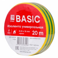 EKF Basic Изолента класс В (0,13х15мм) (20м.) желто-зеленая plc-iz-b-yg фото