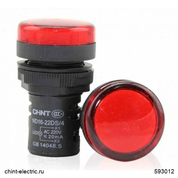 CHINT Индикатор ND16-22DS/2C красный, компактный, встр. резистор, IP65 АС/DC24В (R) 828114 фото