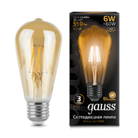 Gauss Лампа Filament ST64 6W 550lm 2400К E27 golden LED 102802006 фото