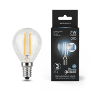 Gauss Лампа Filament Шар 7W 580lm 4100К Е14 шаг. диммирование LED 105801207-S фото