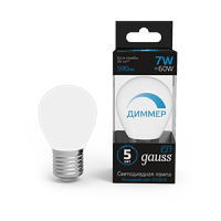 Gauss Лампа Шар 7W 590lm 6500К E27 диммируемая LED 1/10/100 105102307-D фото