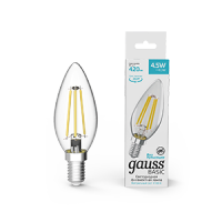 Gauss Лампа Basic Filament Свеча 4,5W 420lm 4100К Е14 LED 1031215 фото