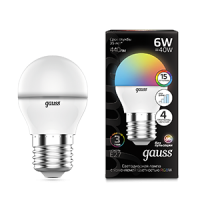 Gauss Лампа Шар G45 6W E27 RGBW димирование LED 1/100 105102406 фото