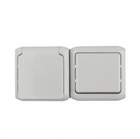 Legrand Quteo серый блок выключатель 1-кл+розетка с заземлением, с шт IP44 782348 фото