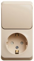 Systeme Electric Этюд наруж Крем Блок: Розетка с/з со шторками + выключатель 1-клавишный BPA16-201K фото