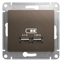 Glossa шоколад розетка USB 5В/2,1А, 2х5В/1,05А GSL000833 фото