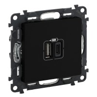 Legrand Valena Life Black зарядное устройство с двумя USB-разьемами тип А-тип С 240В/5В 3000мА. С лицевой панелью. Цвет антрацит. 756306 фото