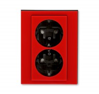 ABB EPJ Levit красный / дымчатый чёрный Розетка двойная с заземл, со шторками 2CHH223457C6065 фото