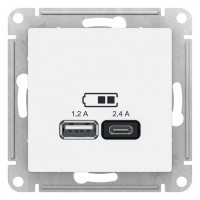 AtlasDesign USB Розетка (A+С, 5В/2,4 А, 2х5В/1,2 А), цвет белый (Systeme Electric) ATN000139 фото