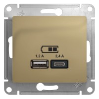 Glossa титан розетка USB A+С, 5В/2,4А, 2х5В/1,2А GSL000439 фото