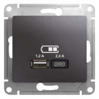 Glossa графит розетка USB A+С, 5В/2,4А, 2х5В/1,2А GSL001339 фото