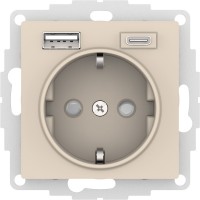 Systeme Electric AtlasDesign бежевый розетка 16А с USB A+C (5В/2,4А/3 А, 2х5В/1,5А), мех ATN000232 фото