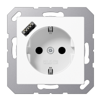 JUNG Розетка SCHUKO® с USB-зарядным устройством, тип А термопласт белый A1520-18AWW фото