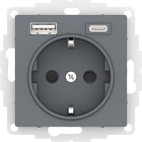 Systeme Electric AtlasDesign грифель розетка 16А с USB A+C (5В/2,4А/3 А, 2х5В/1,5А), мех ATN000732 фото
