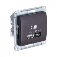 Glossa Шоколад USB Розетка A + тип-C 45W высокоскоростная зарядка QC, PD, мех. GSL000829 фото