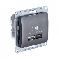 Glossa графит USB розетка A + тип-C 45W высокоскоростная зарядка QC, PD, механизм GSL001329 фото