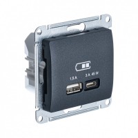 Glossa антрацит USB розетка A + тип-C 45W высокоскоростная зарядка QC, PD, механизм GSL000729 фото
