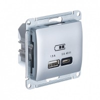 Glossa алюминий USB розетка A + тип-C 45W высокоскоростная зарядка QC, PD, механизм GSL000329 фото