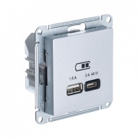 Systeme Electric AtlasDesign алюминий USB розетка A + тип-C 45W высокоскор.заряд. QC,PD, механизм ATN000329 фото