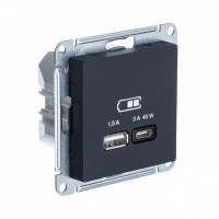 Systeme Electric AtlasDesign карбон USB розетка A + тип-C 45W высокоскоростная зарядка QC, PD, механизм ATN001029 фото