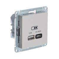Systeme Electric AtlasDesign песочный розетка USB A + тип-C 45Вт высокоскор.заряд. QC,PD, механизм ATN001229 фото