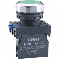 CHINT Кнопка упр. NP8-10BND/3 подствет., самовозв., зеленый, AC110-230В(LED), 1НО, IP65 (R) 667584 фото