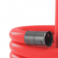 DKC Усиленная двустенная труба ПНД гибкая для кабельной канализации д.40мм с протяжкой, SN28, 640Н, в бухте 150м, цвет красный 121540150 фото